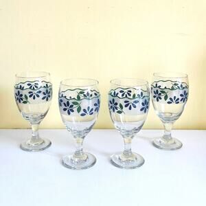 Pfaltzgraff Vtg Glasses Springwood Iced Tea Water Goblets Wine Glass Stem